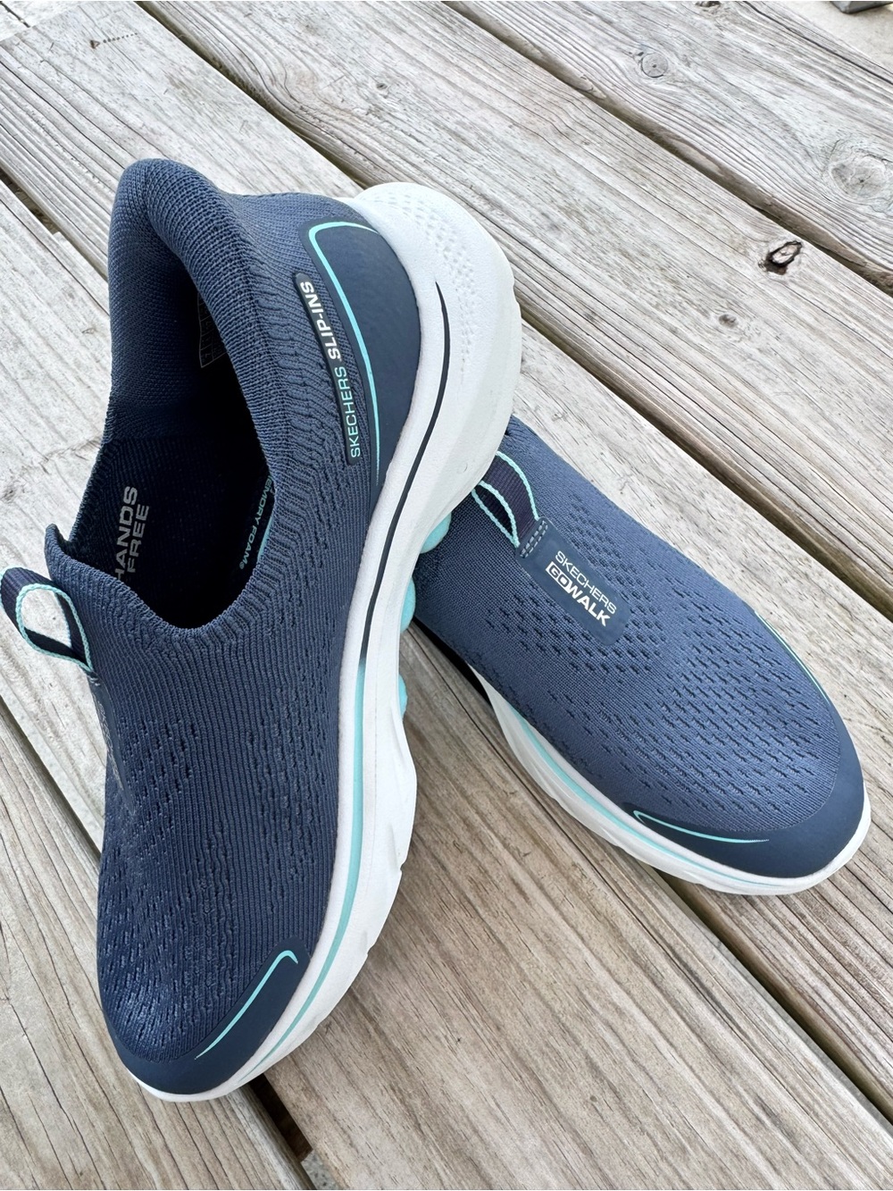 Skechers Navy Slip-On Walking Sneakers with Aqua Trim
